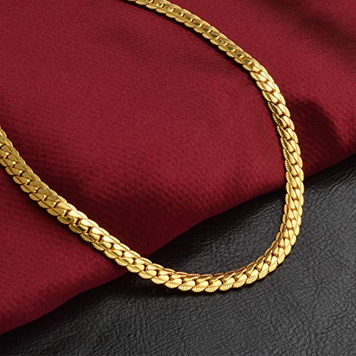 Yellow Chimes Trendy Classic Stainless Steel Flat Curb Chain 24 Inch Golden Necklace Gold Plated Chain for Men (Golden) (YCSSCH-FLATCURB-24-GL)