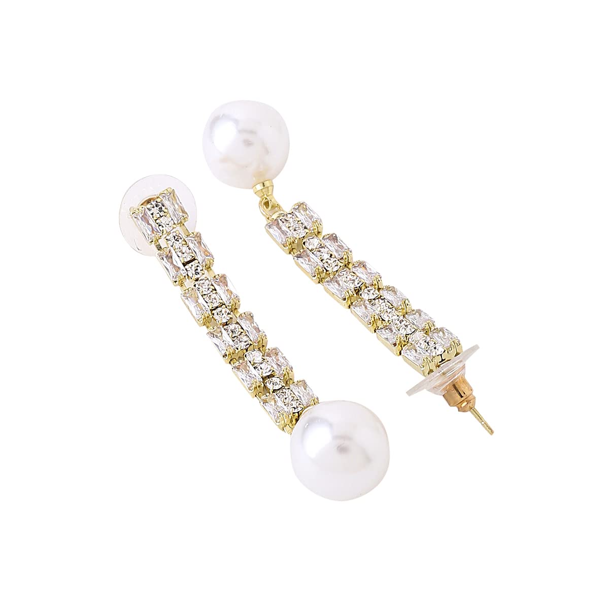 Yellow Chimes Earrings For Women Gold Tone Charming Crystal Studded Round Pearl Attached Drop Earrings For Women and Girls