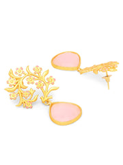 Yellow Chimes Drop Earrings for Women Traditional Gold Plated Studded Pink Stone Ethnic Floral Shaped Drop Earrings for Women and Girls