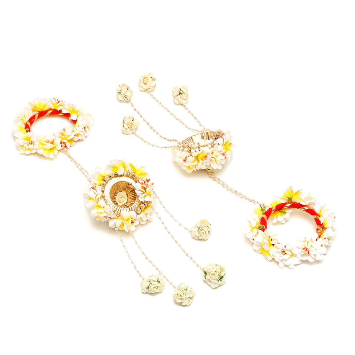 Yellow Chimes Kalira for Girls White Floral Designed Traditional Wedding Bridal Kalira Keleera Kalire Set for Women and Girls