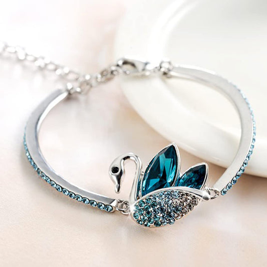 Kairangi Bracelet for Women and Girls Blue Crystal Swan Shaped Silver Toned Crystal Bracelet for Girls | Birthday Gift for Girls and Women Anniversary Gift for Wife