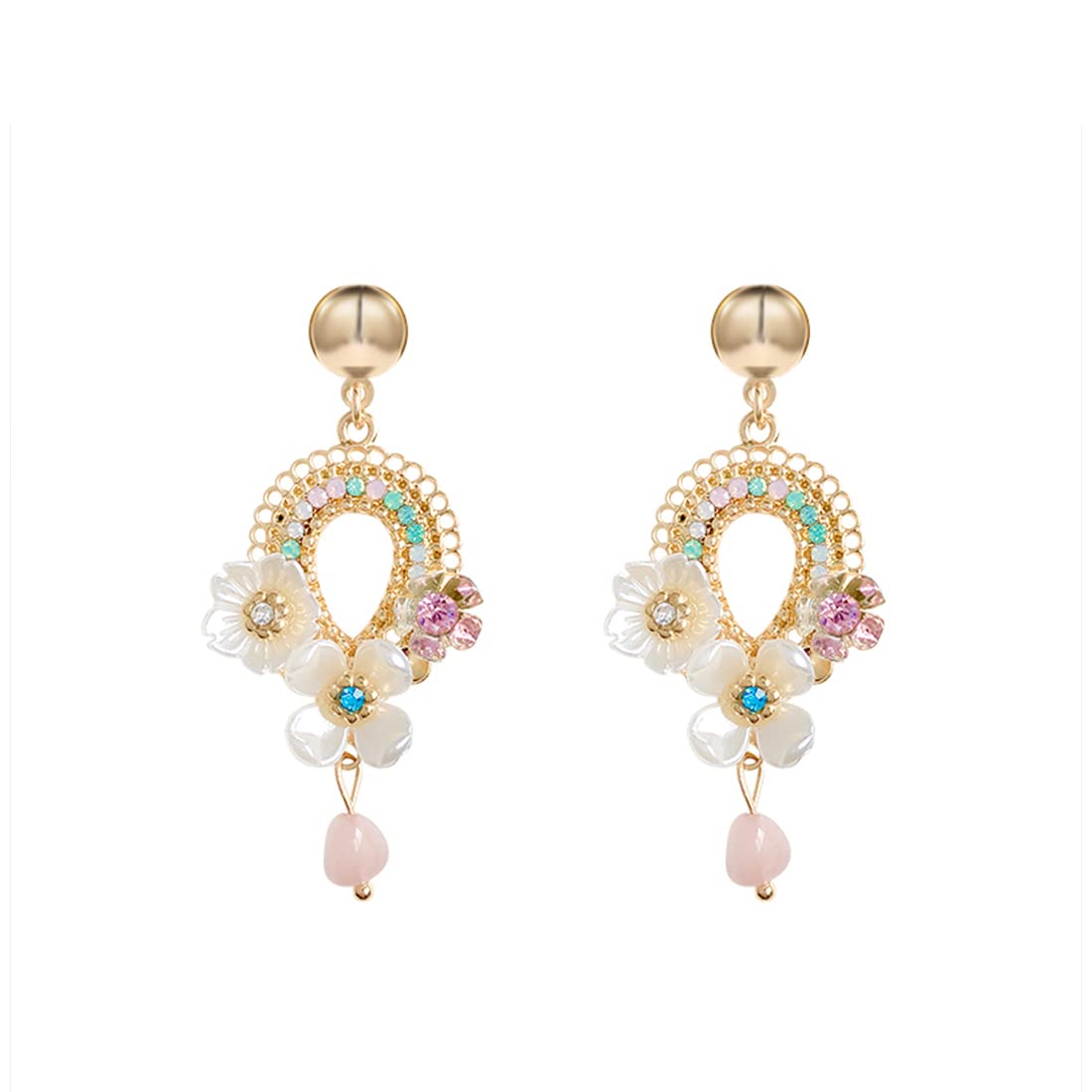 Yellow Chimes Earrings For Women Gold Tone Clip On Stud With Crystal Studded Oval Shape Multicolor Floral Designed Elegant Dangle Earrings For Women and Girls