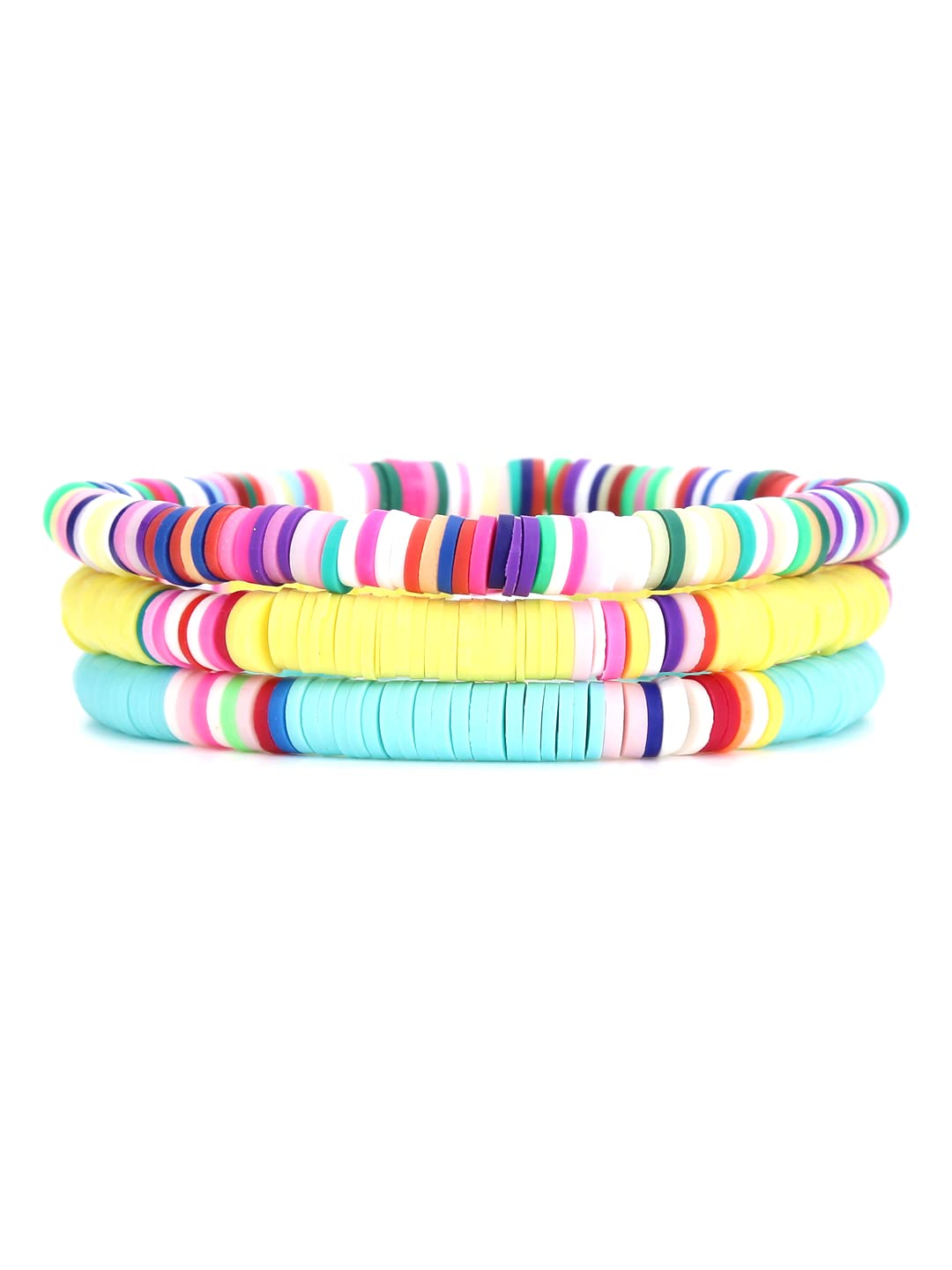 Yellow Chimes Bracelets for Women Combo of 3 PCs Heishi Bracelets Set Lightweight Stack Rainbow Summer Beach Accessory for Girls and Women.