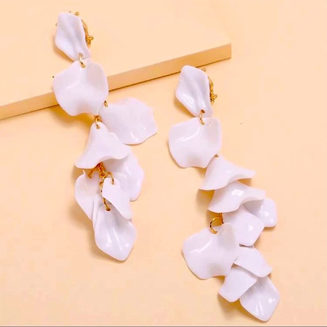 Yellow Chimes Elegant Latest Fashion Gold Plated White Colour Flower Petals Design Dangler Earrings for Women and Girls, Medium (Model Number: YCFJER-PETLDNG-WH)