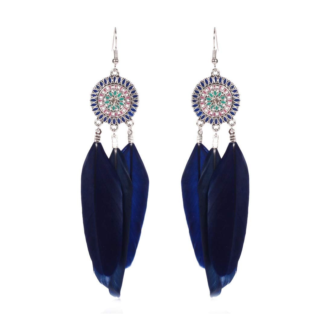 Kairangi Long Earrings for Women Blue Feather Long Tassel Earring for Women and Girls