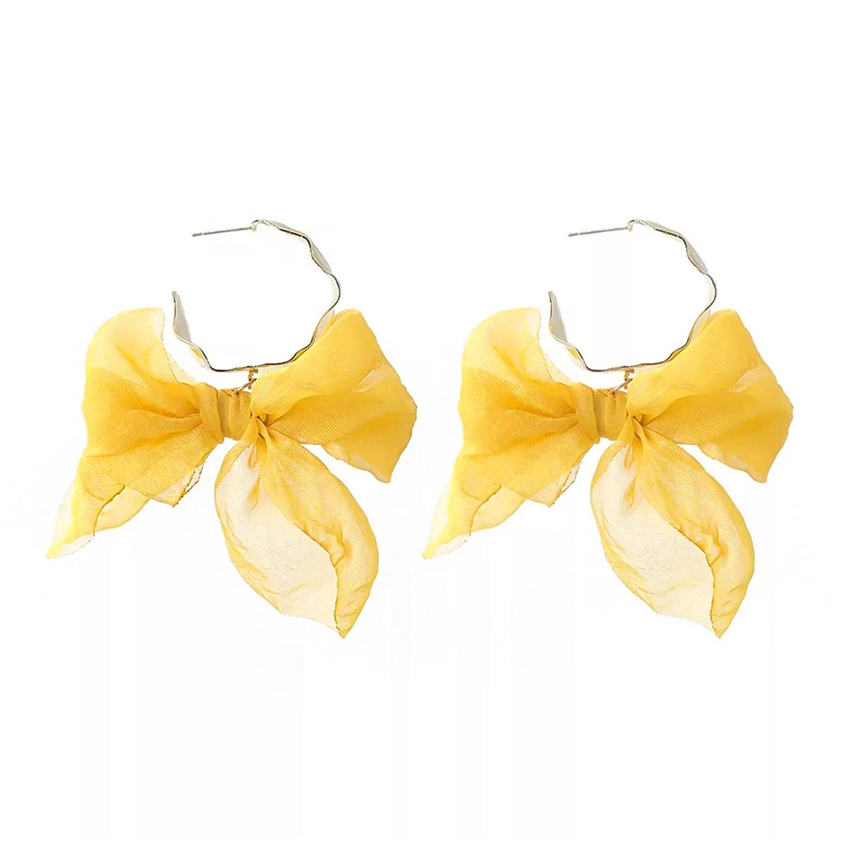 Yellow Chimes Earrings For Women Pink Colored Cloth Woven Bow Shaped Drop Earrings For Women and Girls