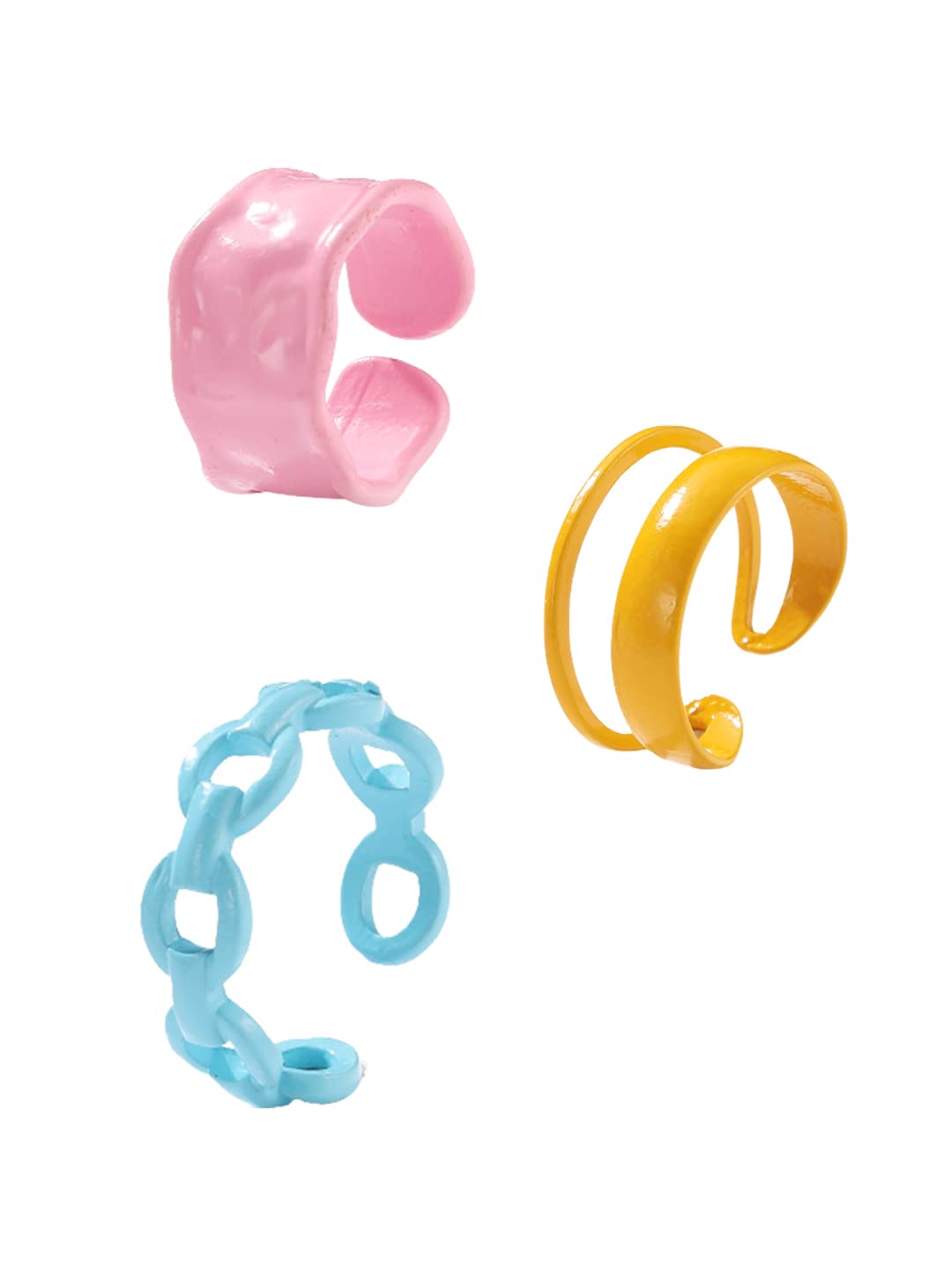 Yellow Chimes Rings for Women and Girls Adjustable Rings | Multicolor 3 Pcs Chunky Chain Ring Set Knuckle Finger Stackable Band Ring | Birthday Gift For Girls and Women