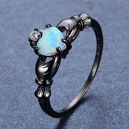 Yellow Chimes Rings for Women Black Gun Plated Elegant Cut Fire Opal Heart Ring for Women and Girls(Size US 6)