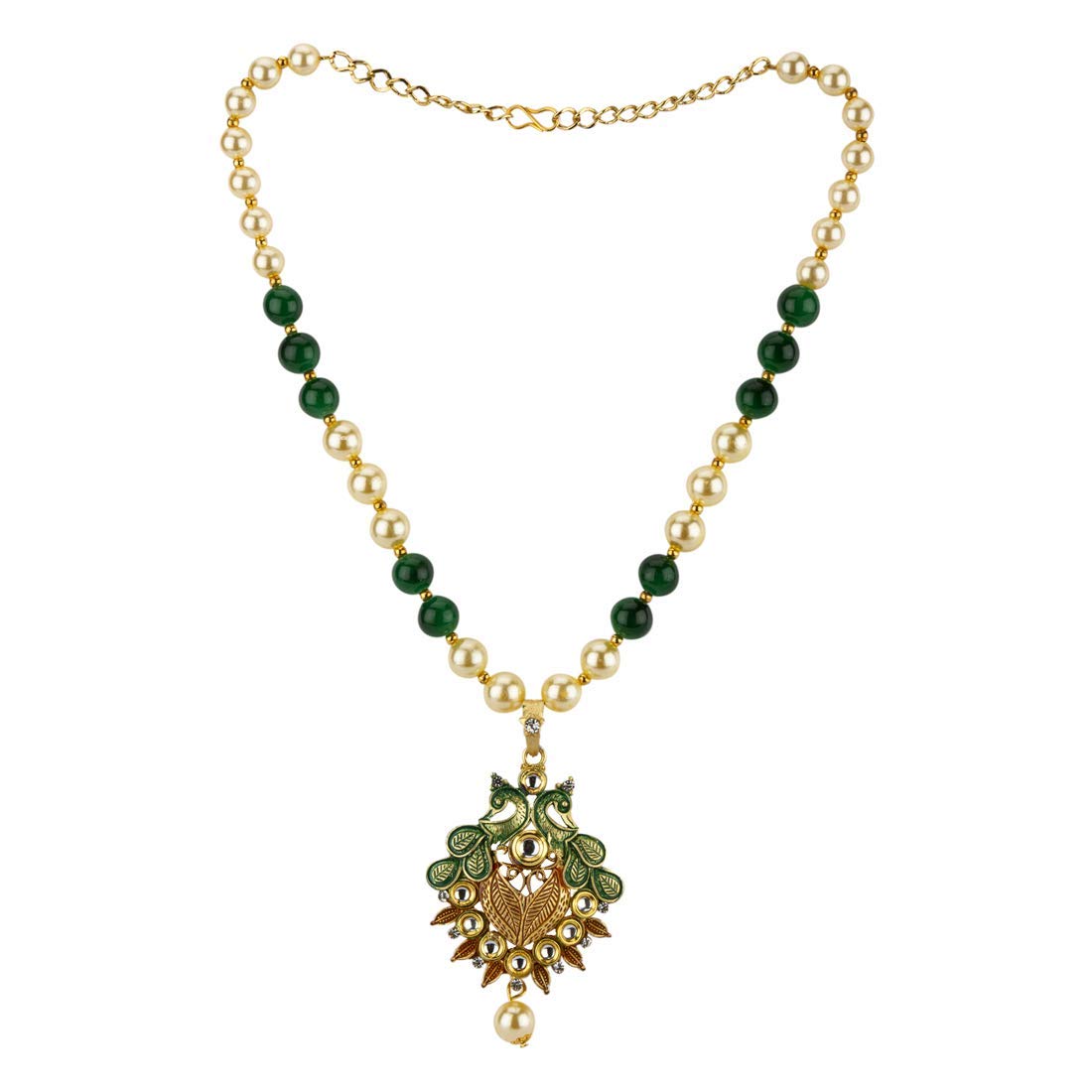 Yellow Chimes Exclusive Traditional Floral Peacock Desaign Pearl Kundan Necklace with Drop Earrings for Women