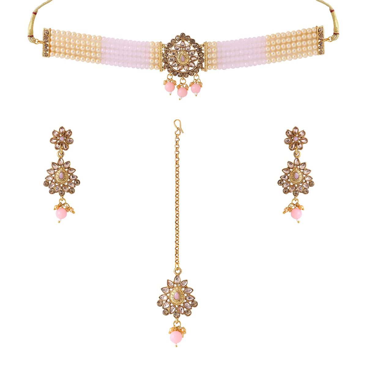 Yellow Chimes Jewellery Set For Women Kundan studded Choker Set With Earrings and Mangtikka For Women and Girls