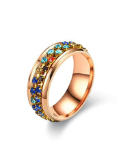 Yellow Chimes Ring For Women Gold Tone Multicolor Crystal Studded Designer Ring For Women and Girls