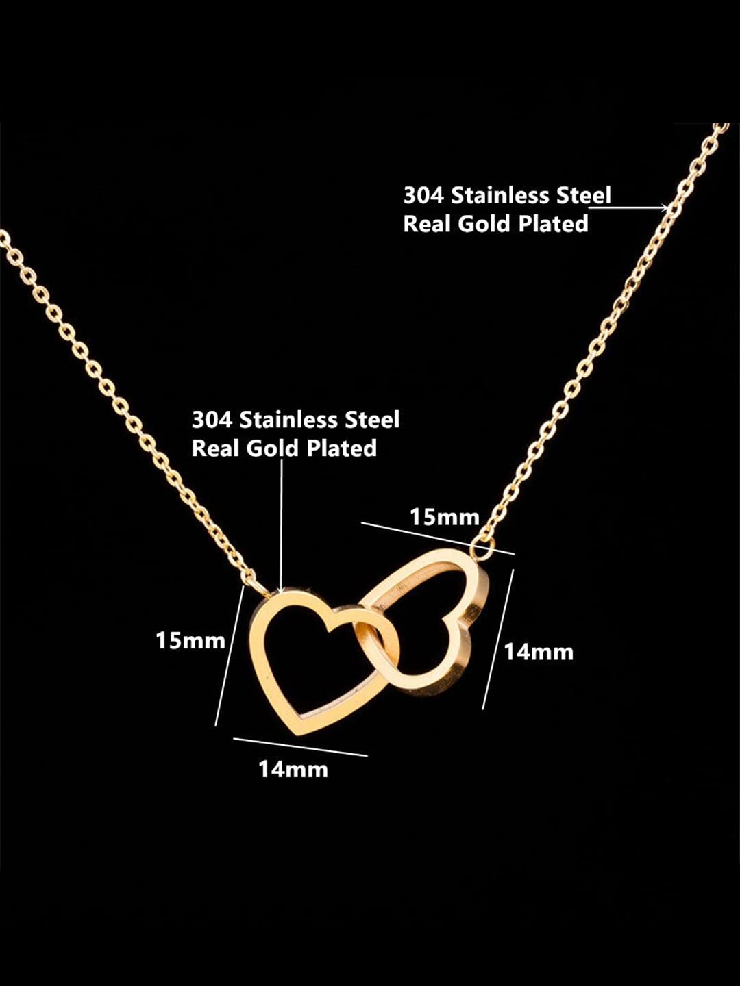 Yellow Chimes Pendant for Women and Girls Golden Pendant Necklace | Staineless Steel Valentines Special Dual Heart Chain Necklace | Birthday Gift for girls and women Anniversary Gift for Wife