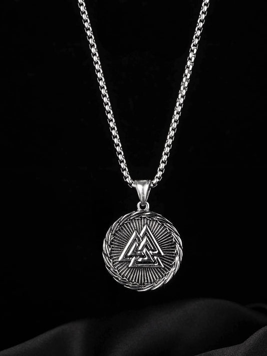 Yellow Chimes Chain Pendant for Men Silver Chain Men Pendant Stainless Steel Valknut Odin Symbol Locket Pendant for Men and Boys.