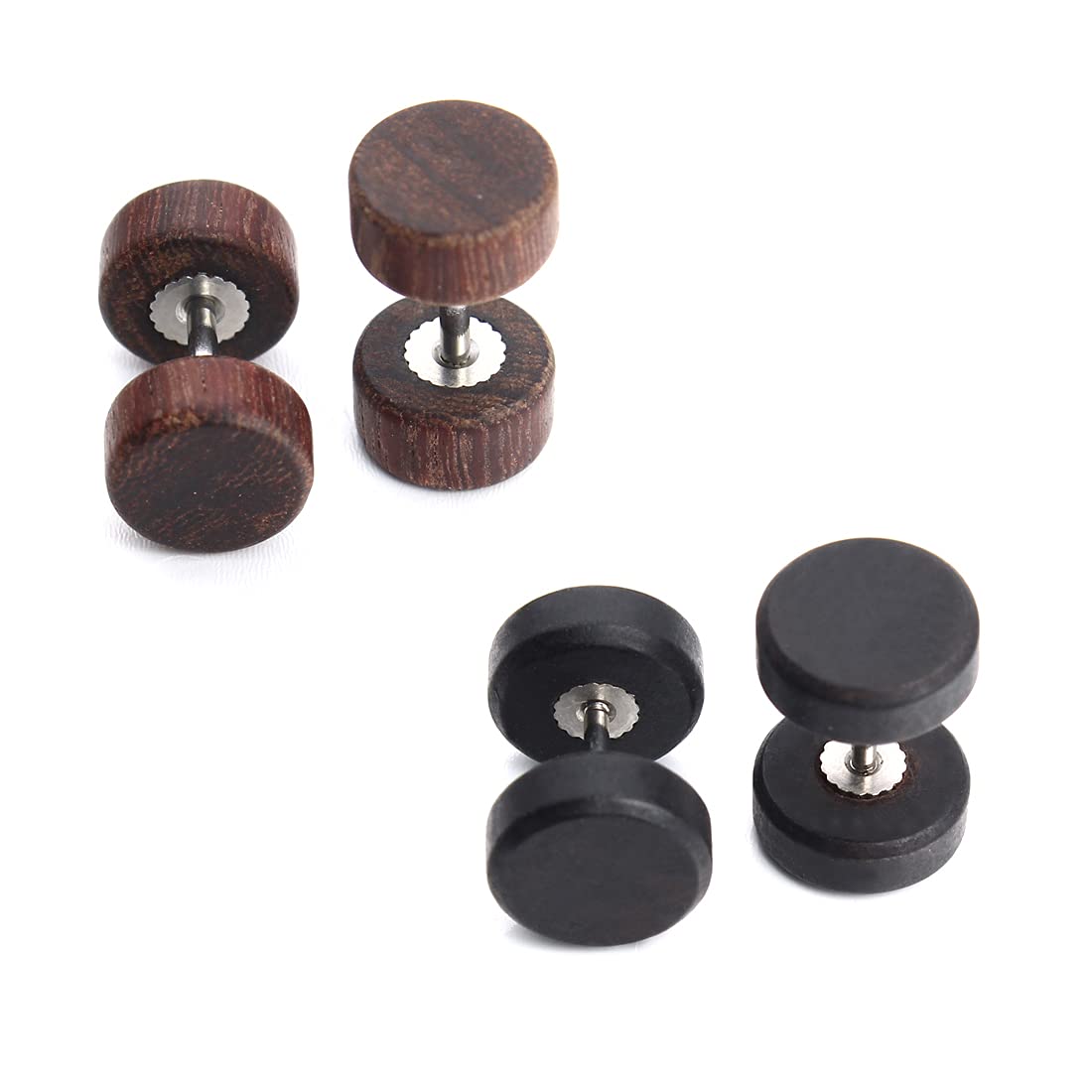 Yellow Chimes Combo of 2 Pairs Black Brown Natural Wood Stud Earrings for Men and Women, Medium (Model: YCFJER-454WOD-C-MC)