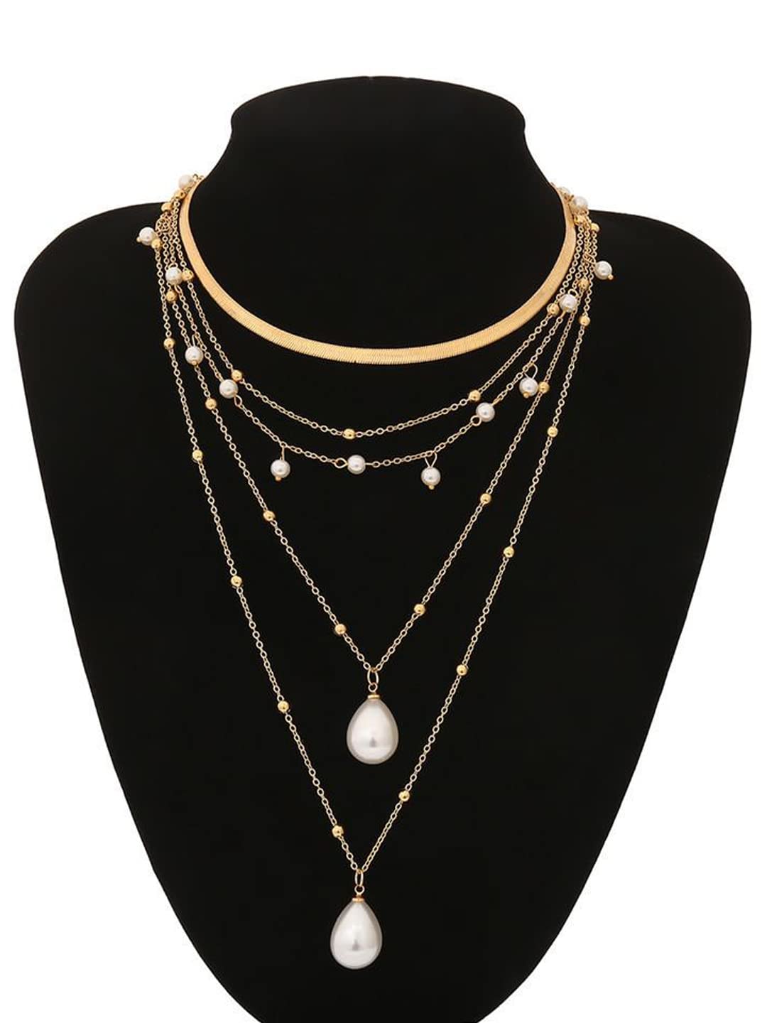 Yellow Chimes Necklace For Women Multilayer Gold Toned Statement Neckchain With Hanging Pearl Drop Necklace For Women and Girls