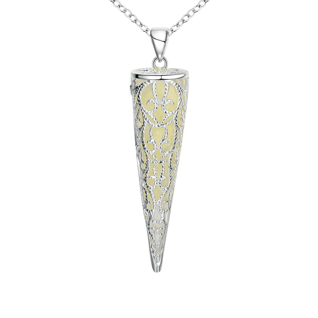 YELLOW CHIMES Glow-in-The-Dark Cone Style 925 Silver Plated (Hallmarked) Pendant for Girls and Women