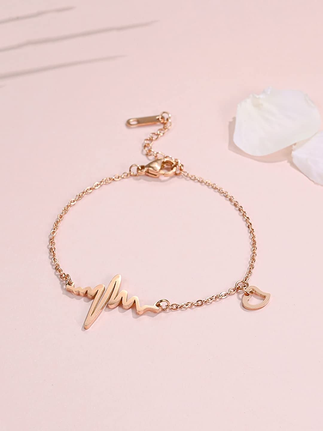 Yellow Chimes Anklets for Women Rose Gold-Plated Stainless Steel Heartbeat Charm Anklet For Women and Girls