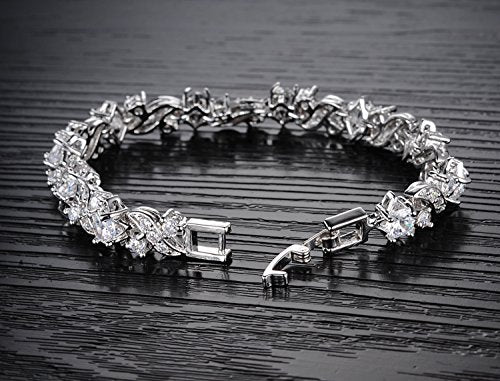 Yellow Chimes Women's Fashion Silver Tone Crystal White Crystal Bracelets