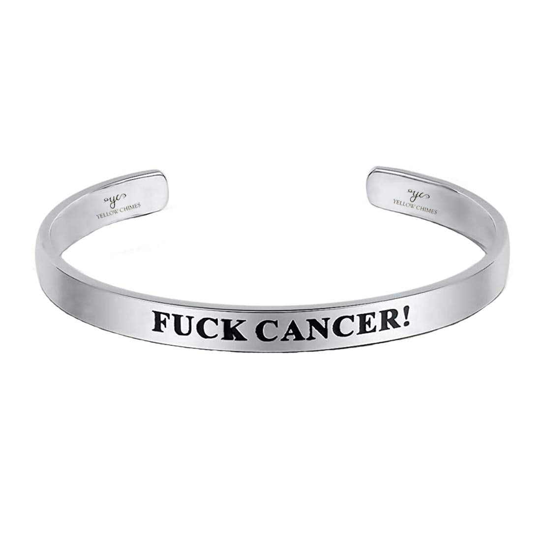 Yellow Chimes "Fuck Cancer Keep Going! (Unisex) Inspirational Gifts Message Engraved Karma Band Bracelet Bangle Mirror Polish Stainless Steel for Women & Men