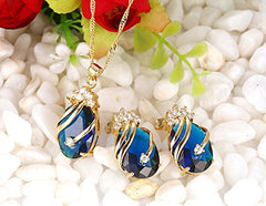 Yellow Chimes Crown Drop Blue Gold Plated Pendant Set for Girls and Women