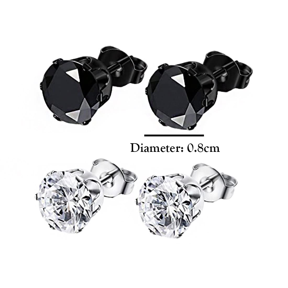 Yellow Chimes Stud Earrings for Men Combo of 2 Pairs Stainless Steel Silver Black Small Crystal Stud Earrings for Men and Women