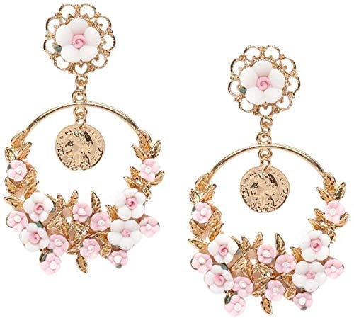 Yellow Chimes Floral Design Pink Chandelier Dangle Drop Earrings for Women and Girls