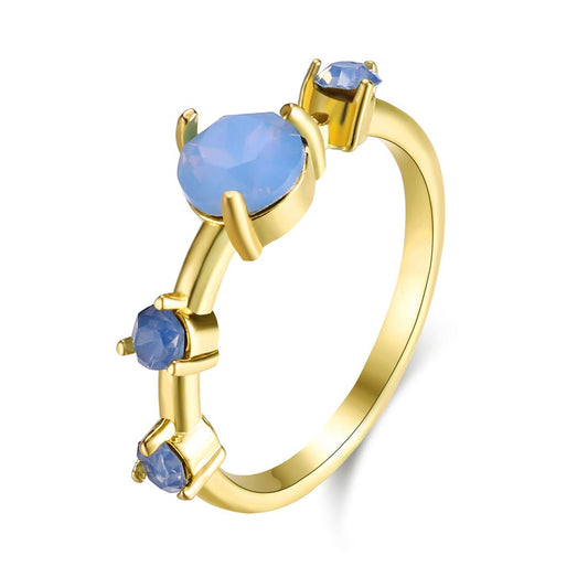 Yellow Chimes Manmade Aqua Opal Blue Gold Ring for Women & Girls