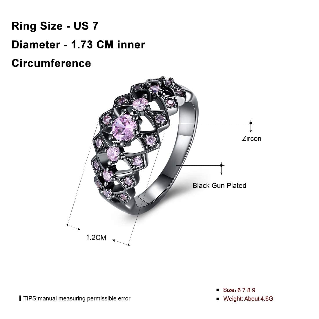 Yellow Chimes Rings for Women Black Gun Plated Purple Crystal Rings for Women and Girls(Size US 6)