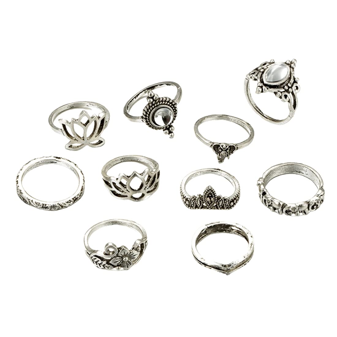 Yellow Chimes 10 Pieces Combo Flower Design Vintage Style Midi Finger Silver Oxidised Knuckle Rings Set for Women and Girls (YCFJRG-R193FLOR-C-SL)