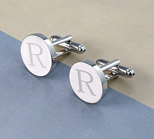 Yellow Chimes Exclusive Collection Alphabet Letters Stainless Steel Statement Cufflinks for Men (Silver R Cufflinks)