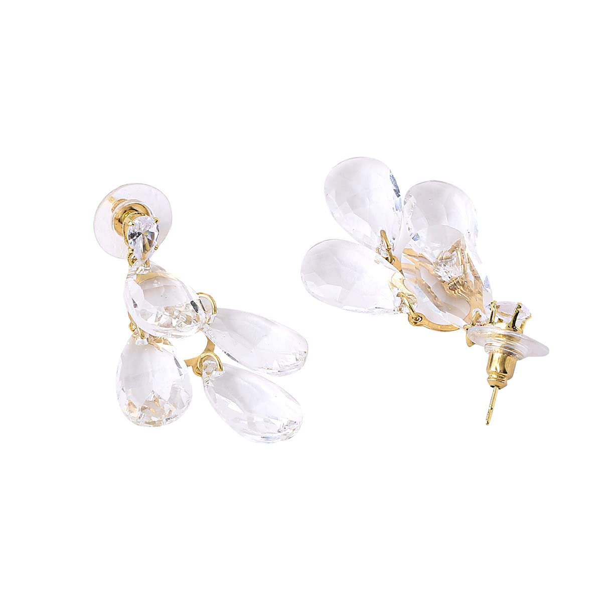 Yellow Chimes Earrings For Women Gold Tone Clear Crystal Studded Teardrop Shape Dangle Drop Earrings For Women and Girls