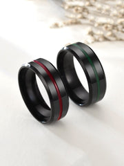 Yellow Chimes Rings for Men 2 Pcs Combo Rings Stainless Steel Rings Black Toned Grooved Center Band Rings for Men and Boys.