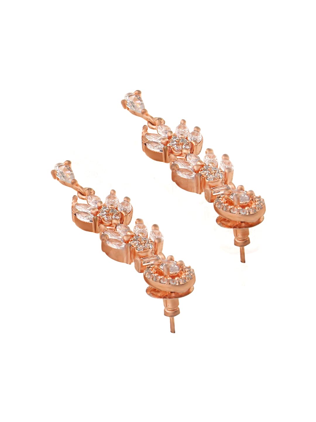 Yellow Chimes American Diamond Rosegold Plated Brass Jewellery Set For Women | Ideal For Wedding Events Anniversary Gifting | Suited For Traditional & Western Attire | Rose Gold AD Necklace Set