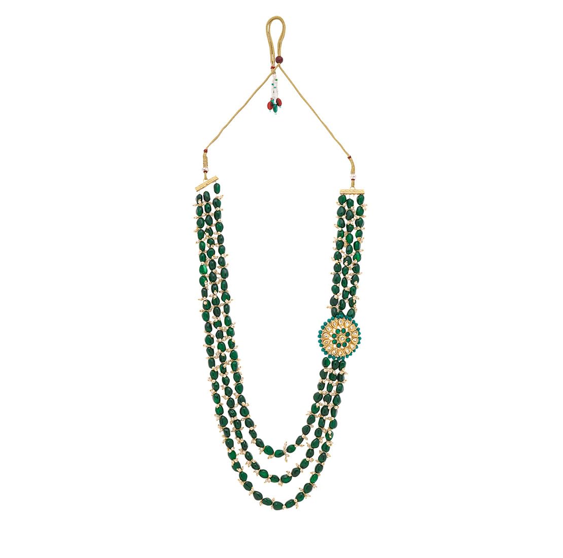 Yellow Chimes Jewellery Set For Women Multilayered Green Beads Necklace Set Traditional Gold Plated Long Necklace Set I Ethnic Kundan Beads Birthday Gift for Girls & Women Anniversary Gift for Wife