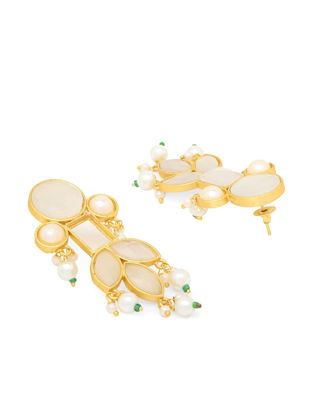 Yellow Chimes Danglers Earrings for Women Traditional Gold Plated Studded White Stone Ethnic Dangler Drop Earrings for Women and Girls