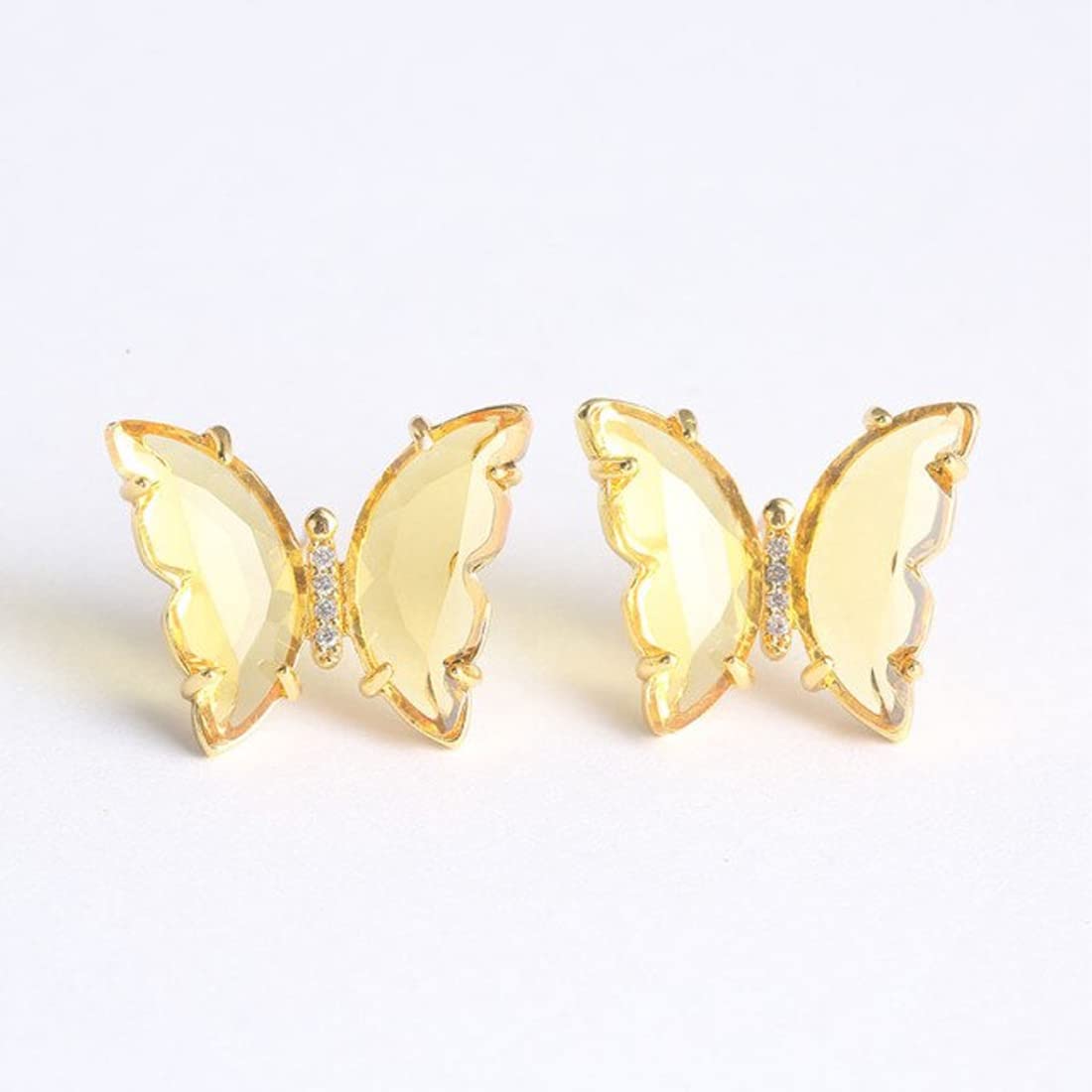 Yellow Chimes Elegant Latest Fashion Gold Plated Yellow Studded Crystal Butterfly Shaped Stud Earrings for Women and Girls