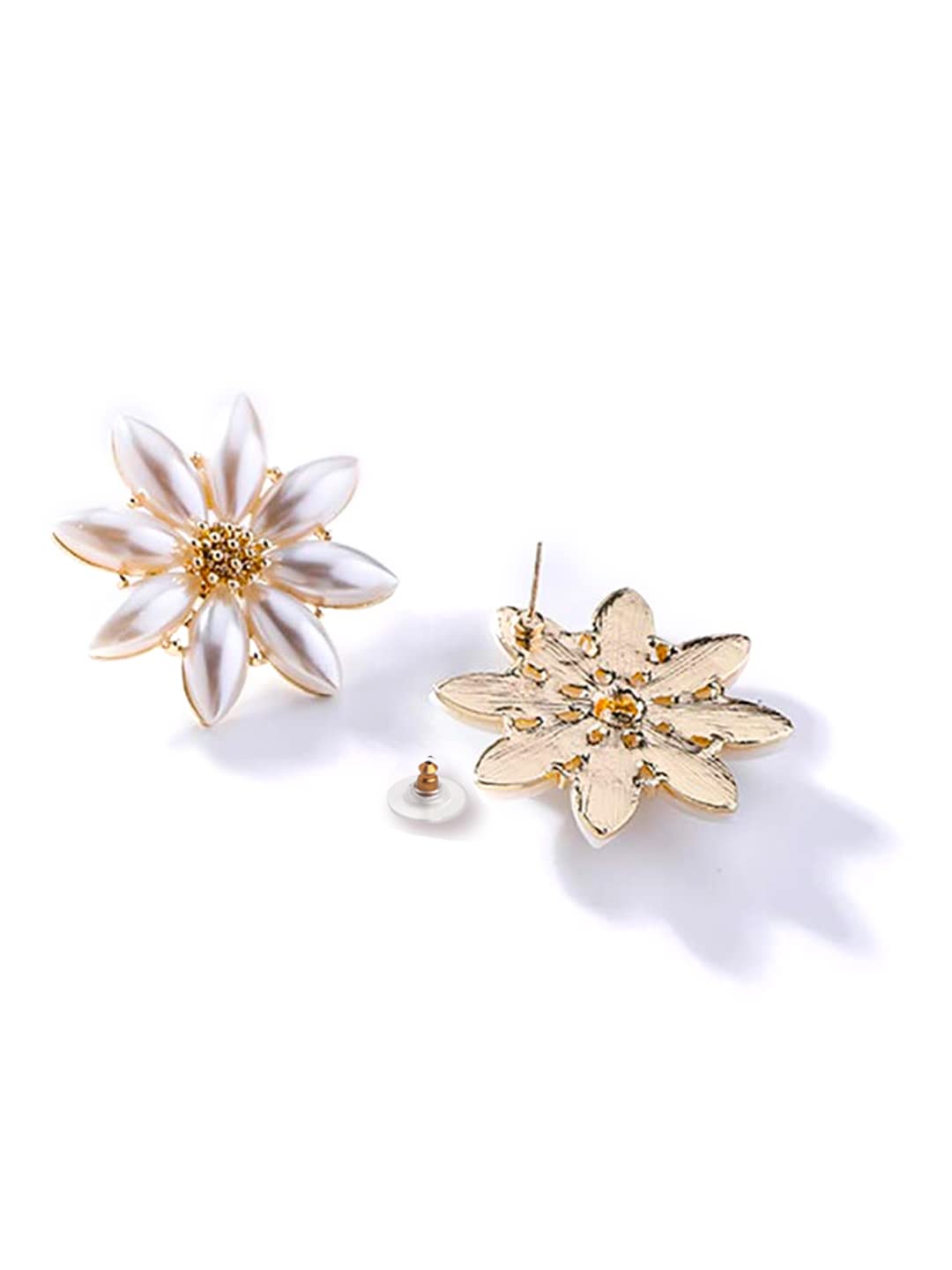 Yellow Chimes Earrings For Women Flower Shape White and Yellow Pearl Studded Stud Earrings For Women and Girls