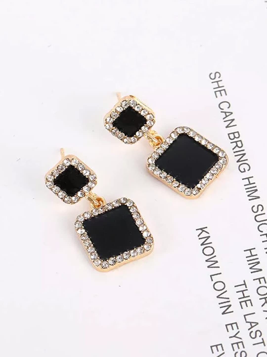 Yellow Chimes Earrings For Women Gold Tone Crystal Black color Rectangular Shape Stud Drop Earrings For Women and Girls