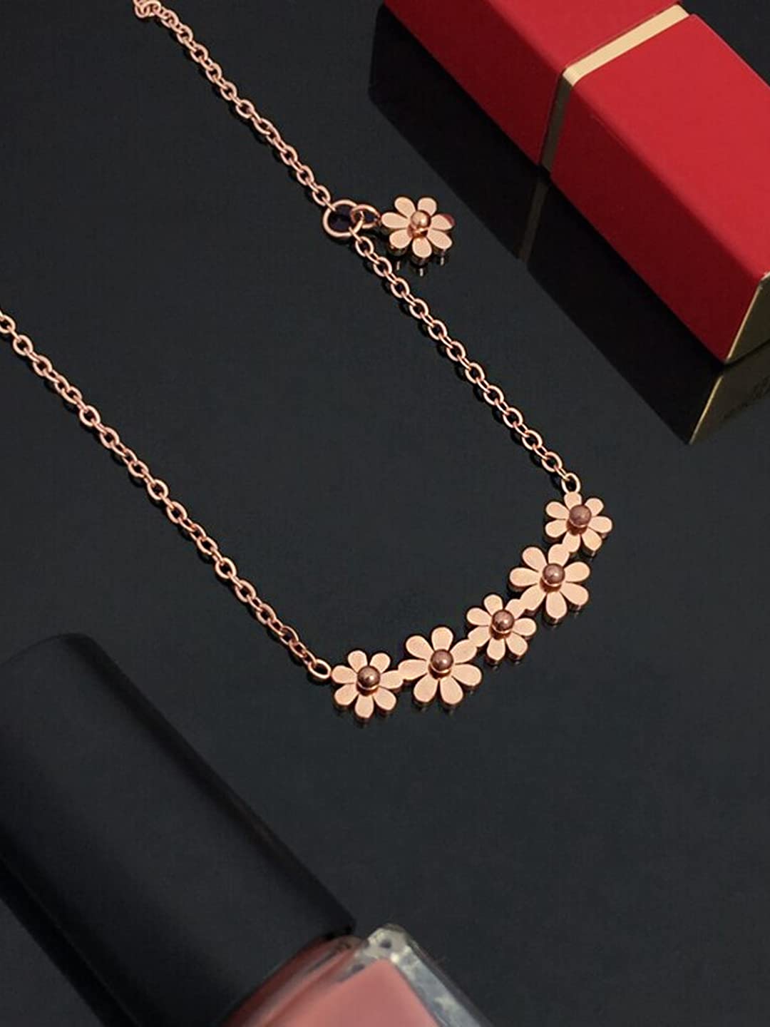 Yellow Chimes Pendant for Women Floral Necklace Statement Style Rose Gold Plated Chain Pendant Necklace for Women and Girls.