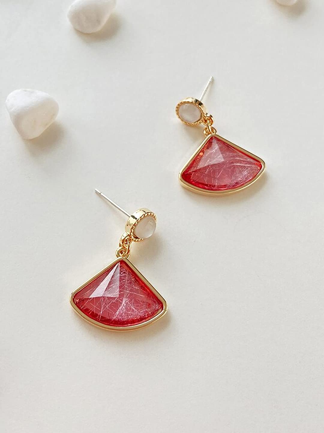 Yellow Chimes Earrings For Women Triangle shape Pink Color Crystal Studded Dangle and Drop Earrings For Women and Girls