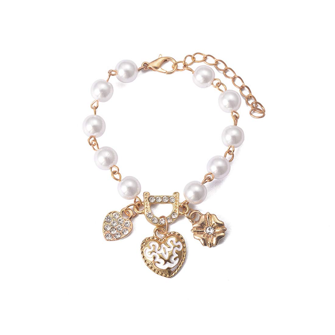 Yellow Chimes Exquisite Pearl Floral Love Heart Gold Plated Charm Bracelet for Women and Girls