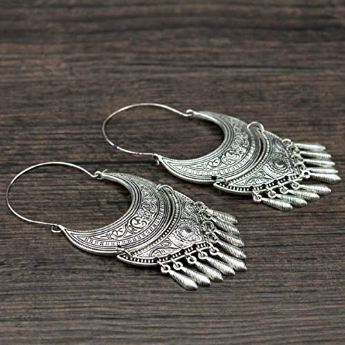 Yellow Chimes Oxidised Silver Traditional Long Hoop Chand Bali Earrings For Women & Girls