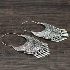 Yellow Chimes Oxidised Silver Traditional Long Hoop Chand Bali Earrings For Women & Girls