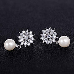 Yellow Chimes Drop Earrings for Women Crystal Flower Pearl Silver Plated Pearl Drop Earrings for Women and Girls