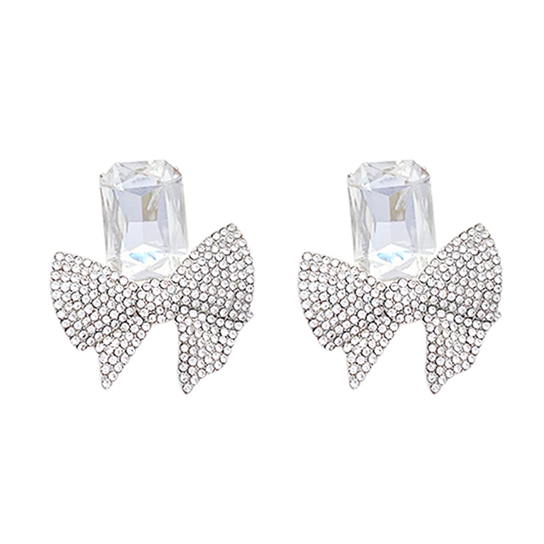 Yellow Chimes Earrings For Women Silver Tone Crystal Studded Bow Knot Shape Stud Earrings For Women and Girls