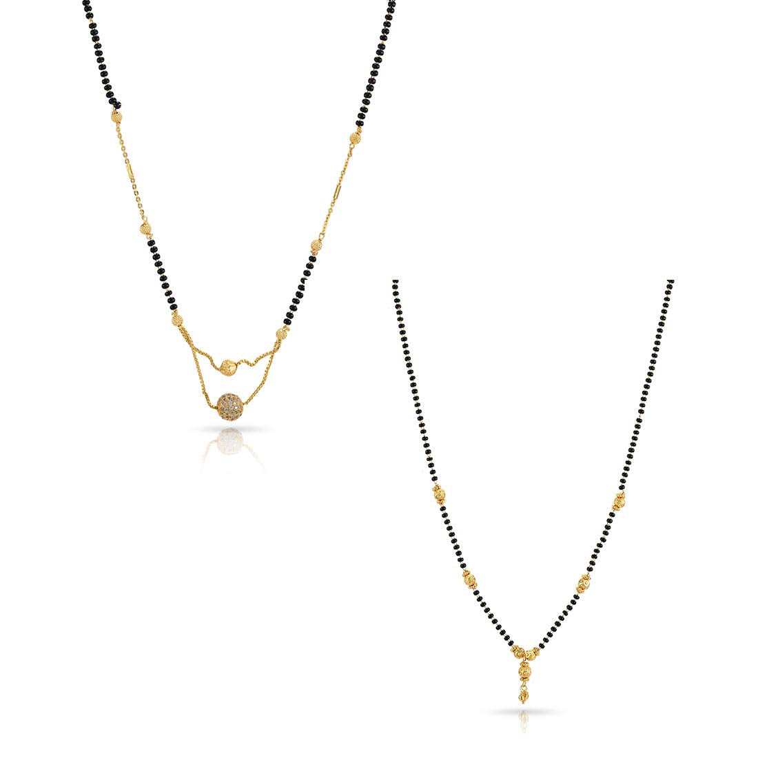Yellow Chimes Combo of 2 PCs Ethnic Traditional Gold Plated Black Beads Mangalsutra Pendant Necklace for Women and Girls
