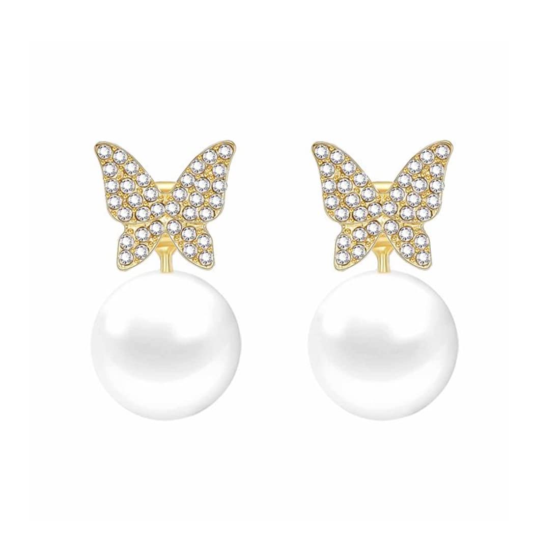 Yellow Chimes Earrings For Wonen Butterfly Shaped Crystal Studded Pearl Drop Earrings For Women and Girls