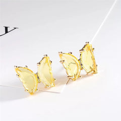 Yellow Chimes Elegant Latest Fashion Gold Plated Yellow Studded Crystal Butterfly Shaped Stud Earrings for Women and Girls