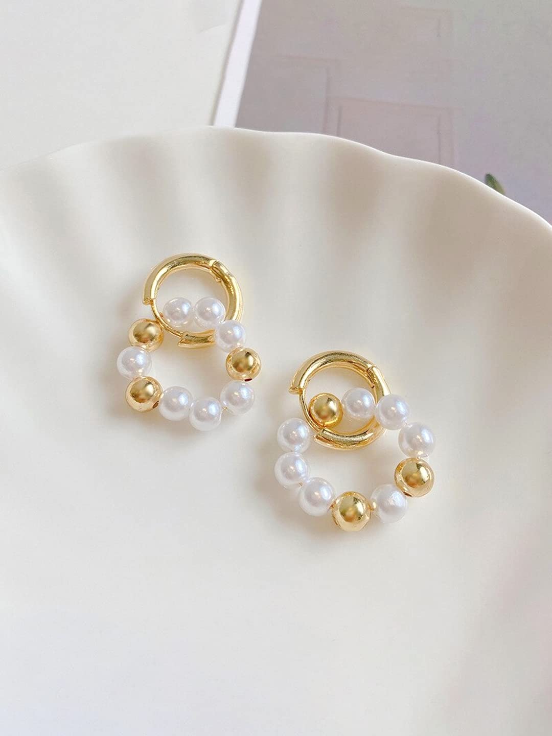 Yellow Chimes Earrings For Women Gold Tone Crystal Beaded Open Circle Drop Earrings For Women and Girls