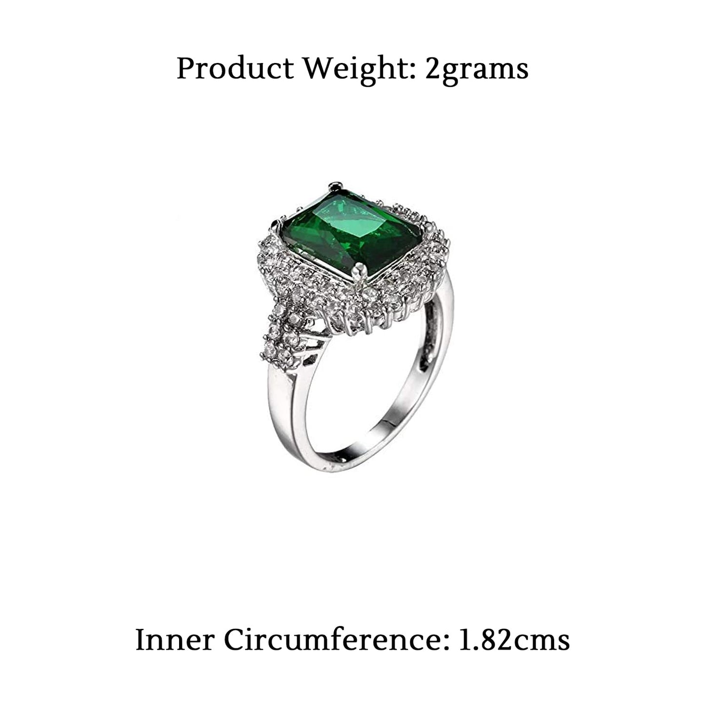 Yellow Chimes Emerald Square Studded Cubic Zirconia Stylish Silver Plated Copper Rings for Women